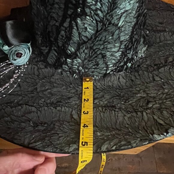 One-of-a-Kind Handmade Teal & Black Witch's Hat w/Decorative Flower & Black Bow - Picture 9 of 13